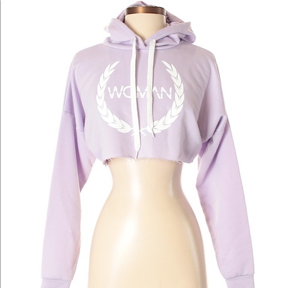 Boohoo Tops - Boohoo Boutique Purple “Woman” Crop Hoodie